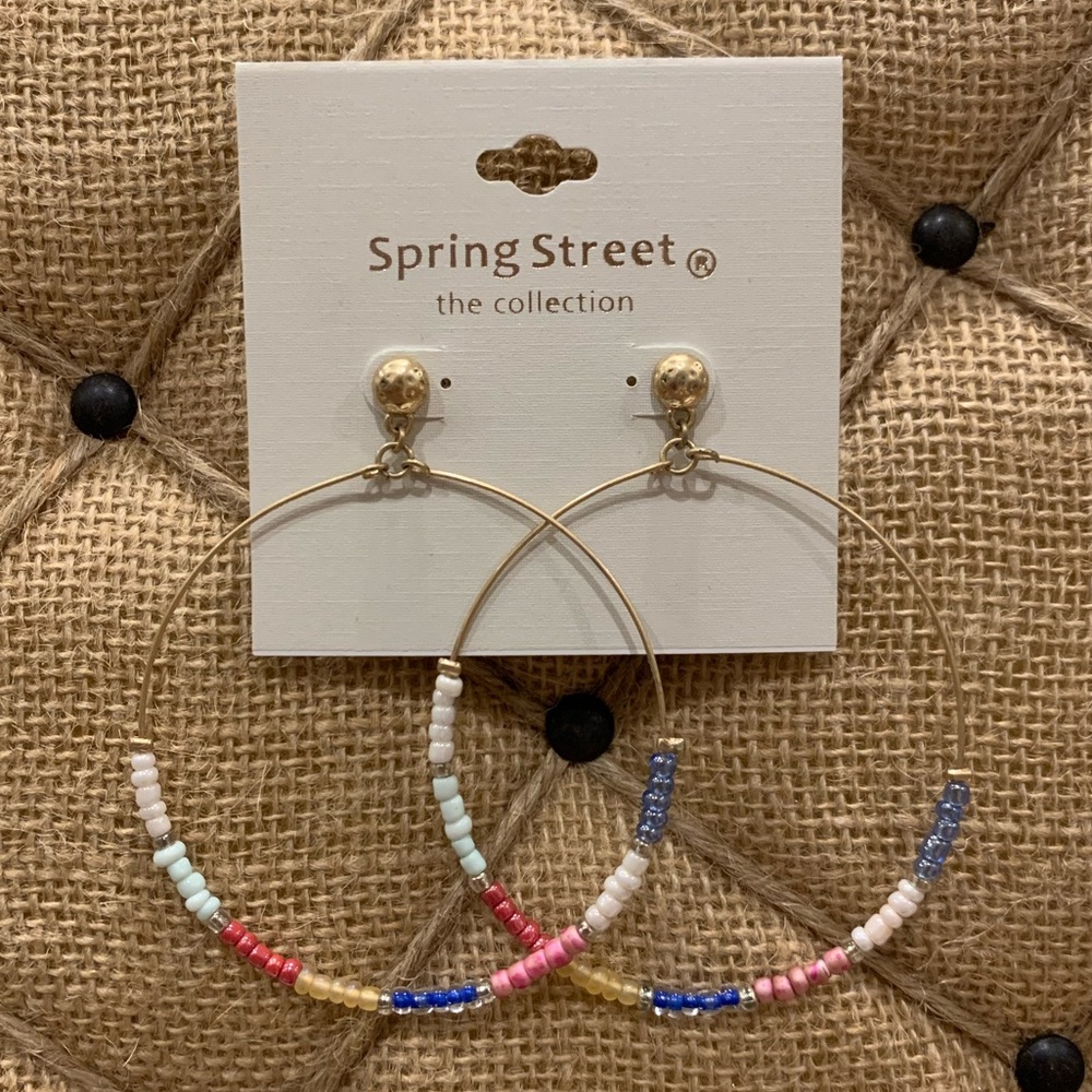 Spring Street Earrings Gold Open Circle Bead NWT